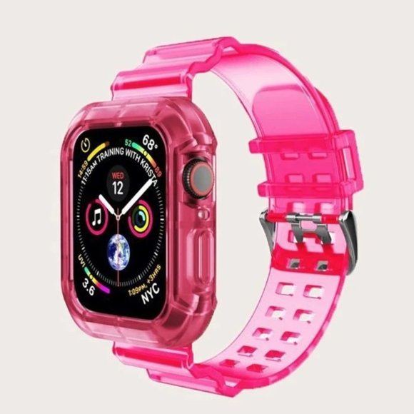 Top Quality Silicone Clear Apple Watch Wristband and Cover Pink 42/44 - Picture 1 of 4